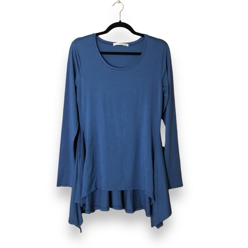 Peruvian Connection Cotton Modal Blue Long Sleeve Asymmetrical Tunic Top Medium